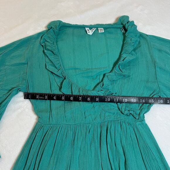 Roxy V-Neck Ruffle Trim Mini Dress Size X-Small Wide Sleeve Beach Boho Colorful - Picture 9 of 10